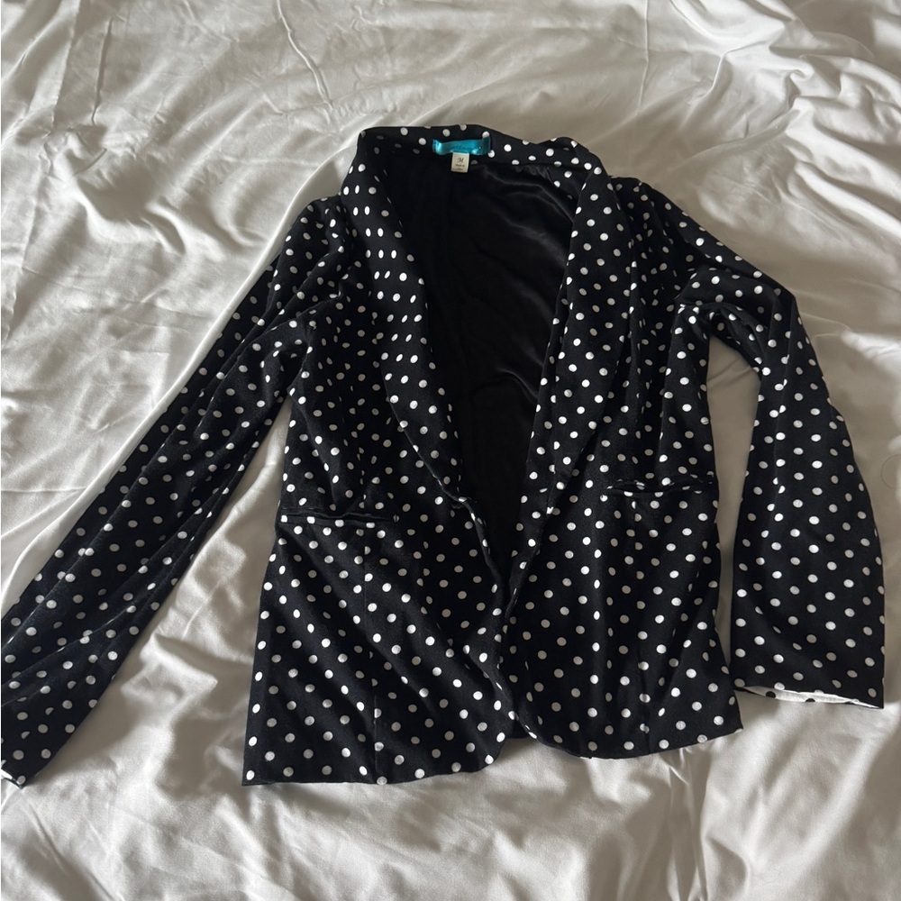 Button Polka Dot Blazer Jacket Medium - Black & White Print - 2026 Trend